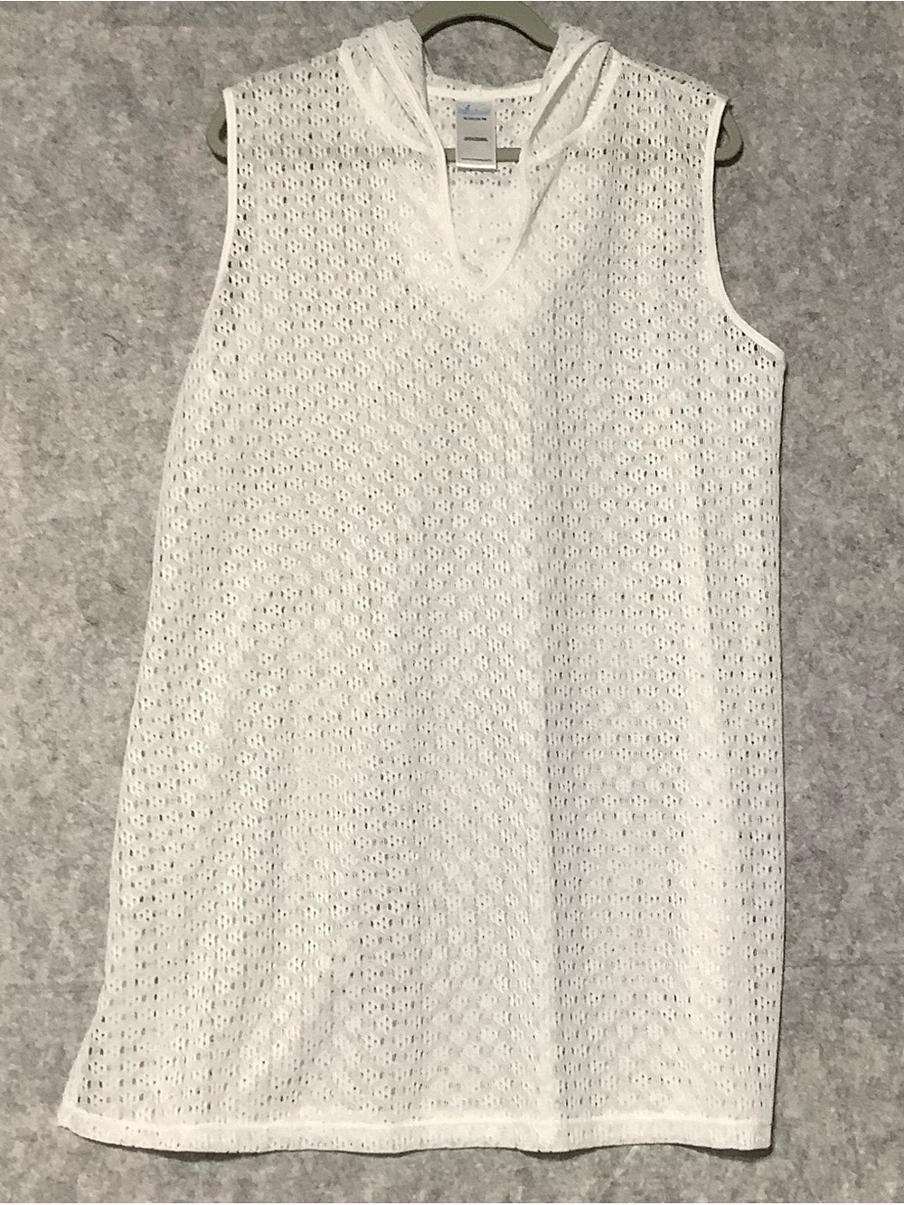 Catalina Sleeveless White Eyelet Hooded Swim Cover-Up Sz XL